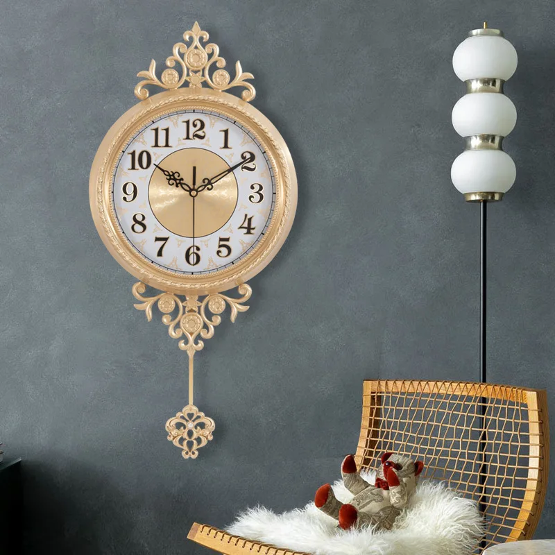 European brass wall clock living room modern simple light luxury clocks and watches home fashion Nordic creative personality swi