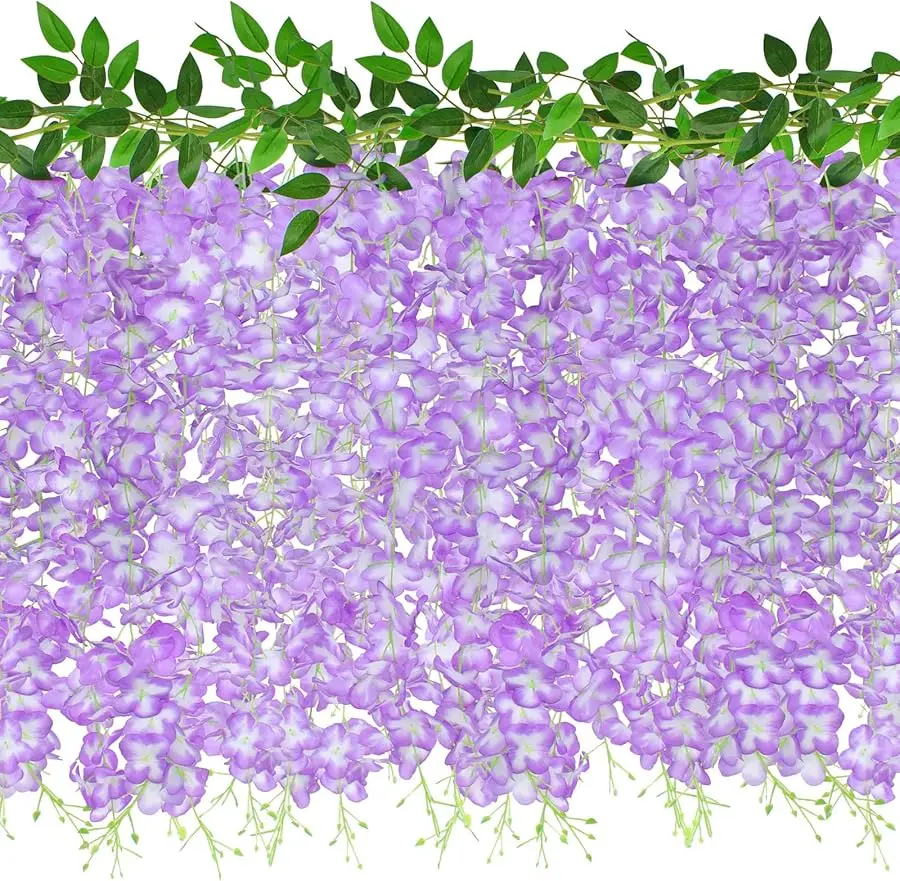 

60 Branches Wisteria Hanging Flowers, Artificial Purple Wisteria Flowers Garland for Wedding Arch Ceremony Party Garden Home Bac