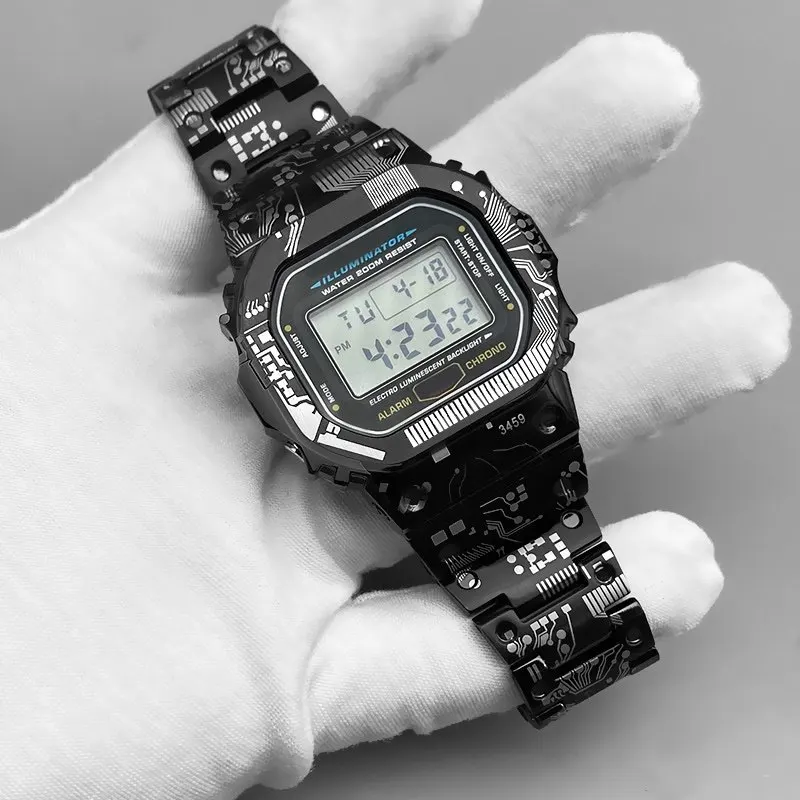 Circuit board texture Mod Kit For Casio DW5600 GMW5610 GMW-B5000 titanium alloy Case watchband stainless steel Metal Bezel Strap