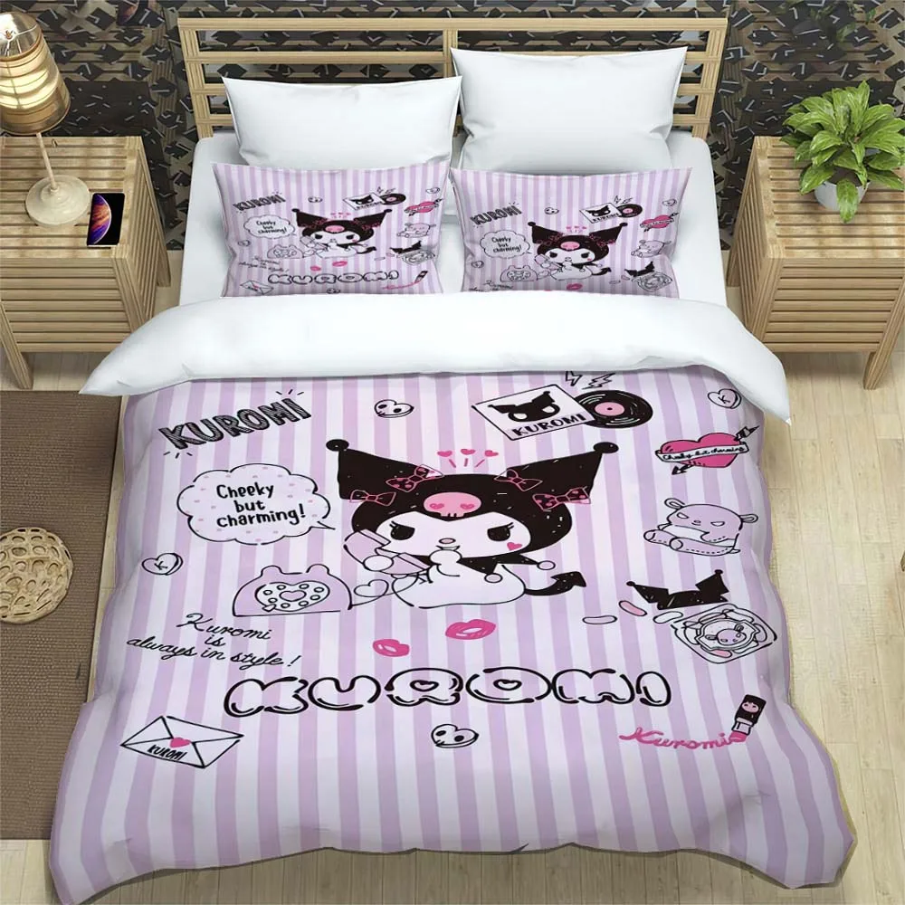 Imagem -05 - Kuromi Cartoon Bedding Grupo Impressão 3d Decoração de Casa Fronha Colcha Presente para Família e Amigos