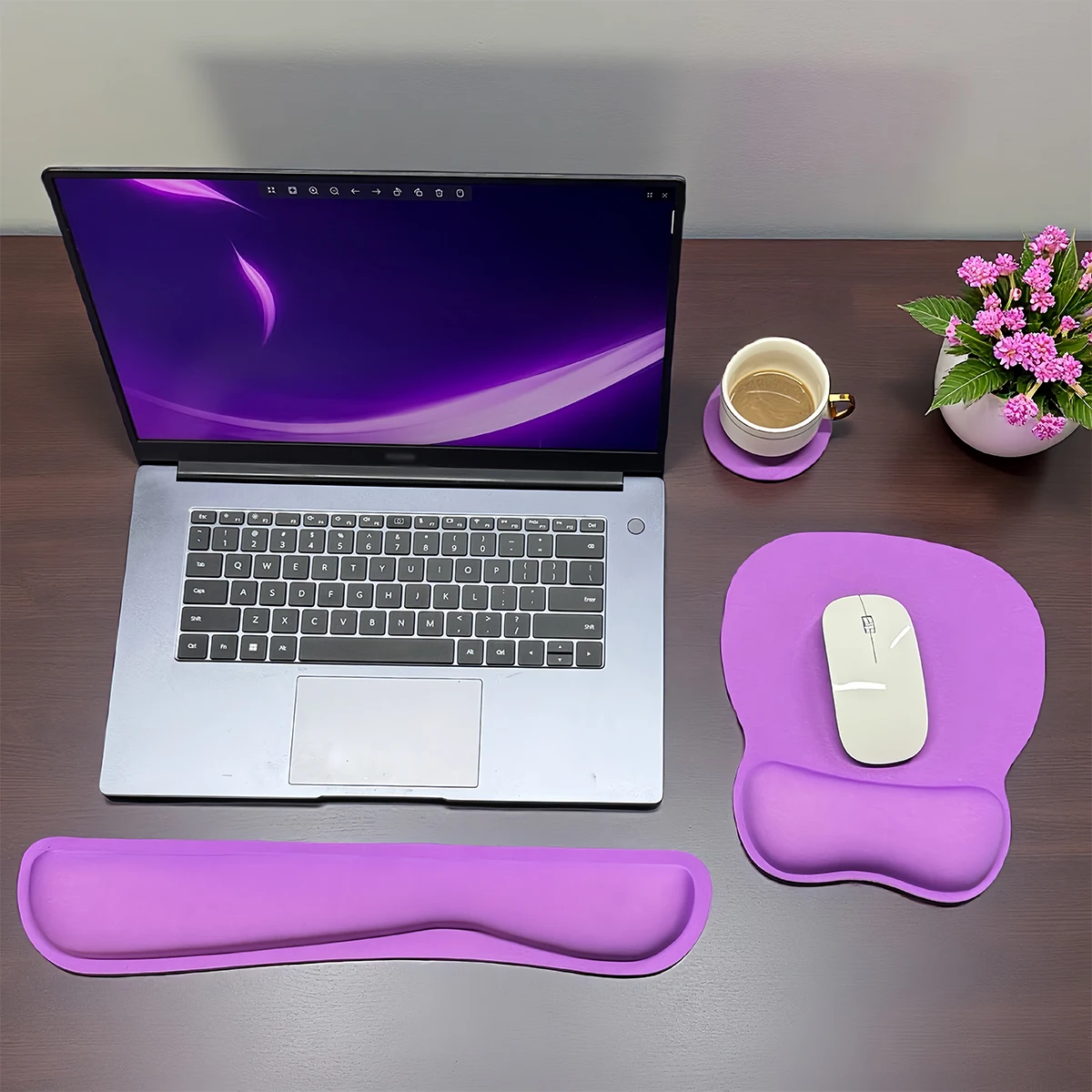 Tastatur-Handballenauflage und Mauspad mit Handgelenkstütze Set (3-teilig), Mauspad mit Rutschfester Gummibasis, Ergonomisches Memory-Foam-Pad – Detail 4