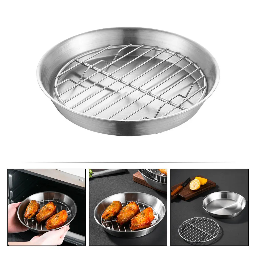 

1 Set Stainless Steel Pan With Wire Rack For Oven Roasting Cooling Oil Drain Baking Tray Rack Set Bbq Grill Plate Kitchen Baking