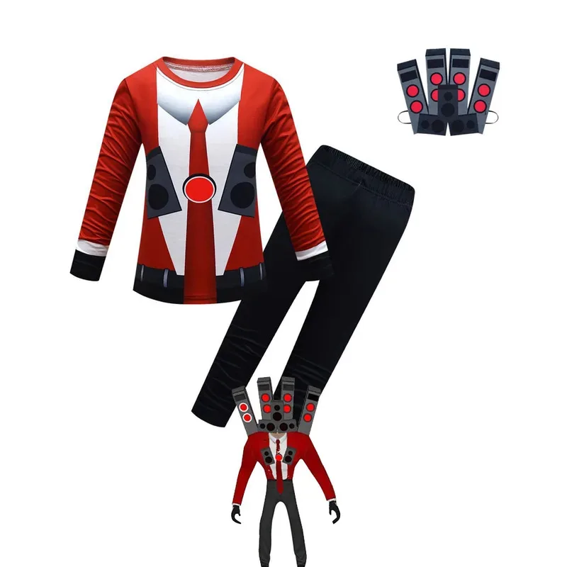 Skibidi المرحاض تأثيري مجموعة طويلة الأكمام الأولاد تيتان المتحدث الملابس تيتان مصور ملابس الاطفال فتاة هالوين هدية عيد ميلاد