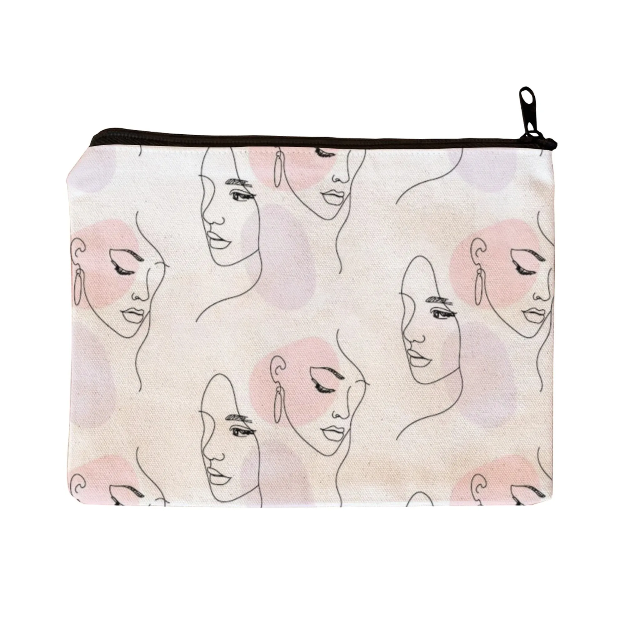 

Ink-Wash Line-Art Face Makeup Bag Elegant Brushstroke Lines with Pink & Purple Accents Minimalist-Aesthetic Cosmetic Organizer