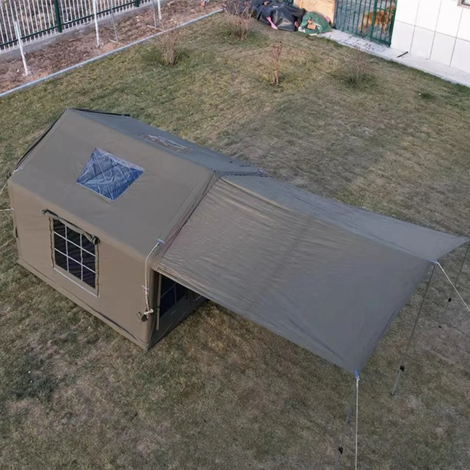 #￥Luxury Green Outdoor Tent Waterproof Four-Season Camping Inflatable Tent with Canopy Double Layer Portable PVC Design