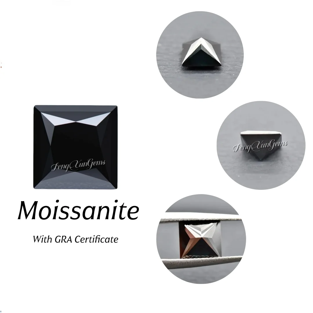 

0.3~6 ct Princess Moissanite Gemstone Pass diamond Test High Quality Black Loose Gems for inlay Jewelry with GRA Certificate