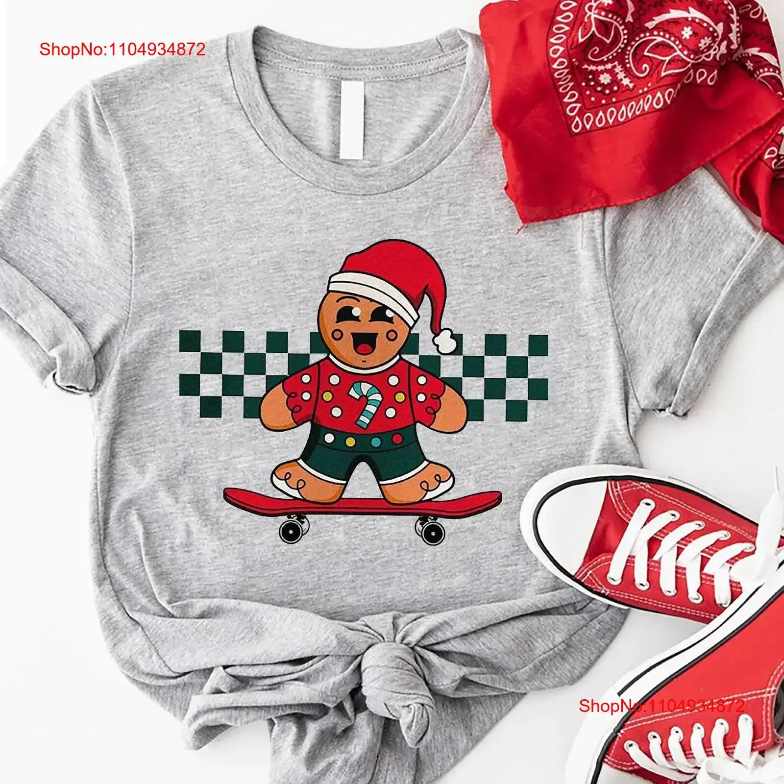 

Boys Christmas T Shirt Skateboarding Gingerbread Funny Toddler Groovy Retro vintage Washed Stretched Breathable homme Slightly