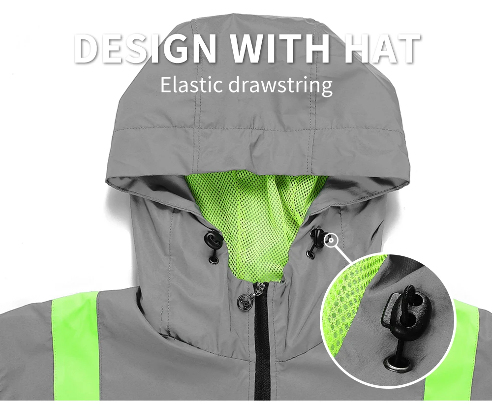 WOSAWE Men\'s Reflective Cycling Jacket Vest Night Sport Windbreaker High Visibility Water Resistant Running Coat with hooded