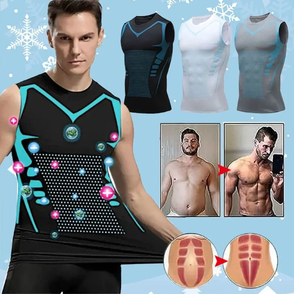 Schnell Trocknende Atmungsaktive Schlanke Ärmellose Elastische Weste Fitness-Top Ionische Formgebende Weste Herren Sport-Enganliegende Unterhemden