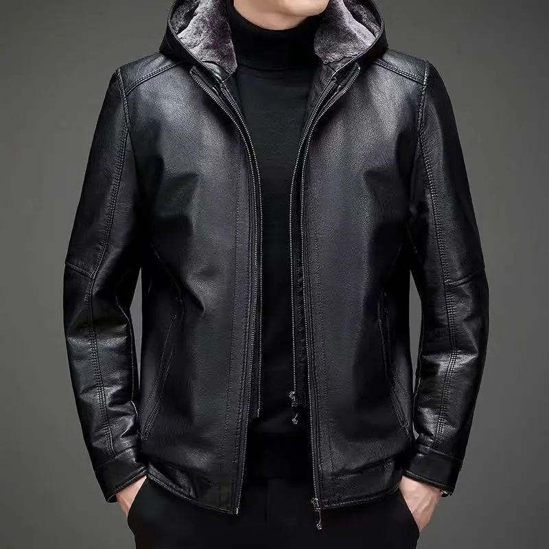 Genuine Leather Mens Jacket Fur One-Piece Jacket Middle-Aged Elderly Real Sheepskin With Thick Velvet Natural Leather Jacket Man