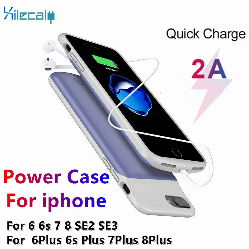 

For iPhone 8 7 6S 6 Plus SE 2020 Battery Charger Cases Silicone shockproof External Backup Power Bank Case For iphone SE3 8 7 6