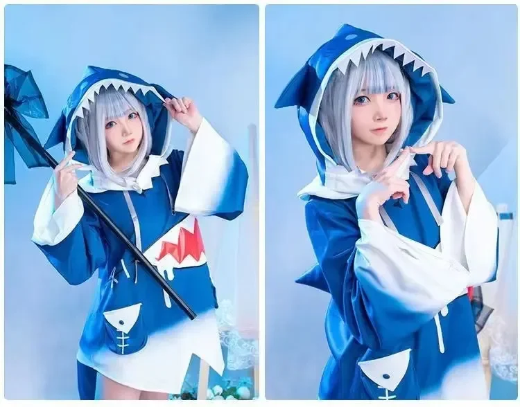 

ENG Gawr Gura Cosplay Costume Cute Shark Costume Hoodie For Women Halloween Youtuber Cosplay