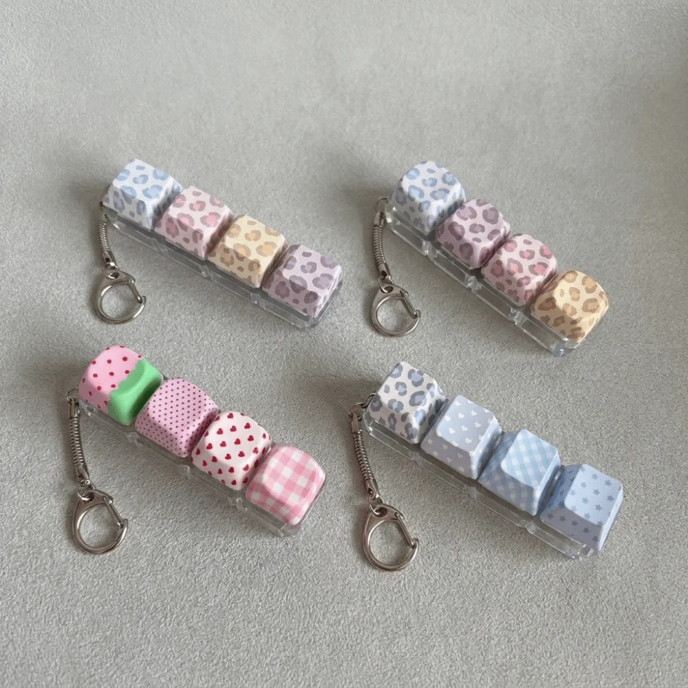 PBT Material 4‑Key Fidget Keychain Snake Bone Chain Click Sound Decompression Keyring LED Light Portable Design