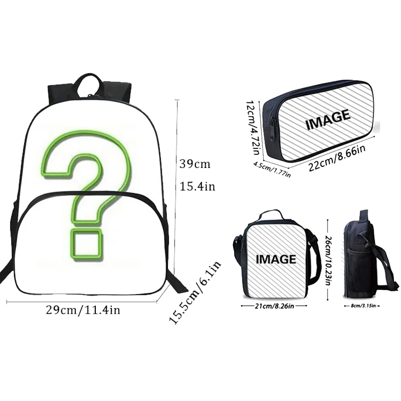 Mochila escolar infantil com estampa Zom-bies com bolso frontal, bolsas de almoço, bolsas de lápis para idades de 5 a 10 anos, bolsas infantis de desenho animado para meninos e meninas