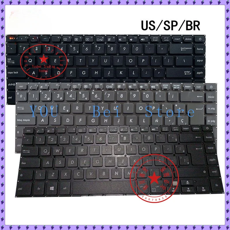 Teclado para ordenador portátil US/SP/BR para ASUS S15 S510 S510U/UA S5100 S5100U U510/UQ UX550V V580Q X510U/UQ/UR A510U F510UA F510UN UK505B