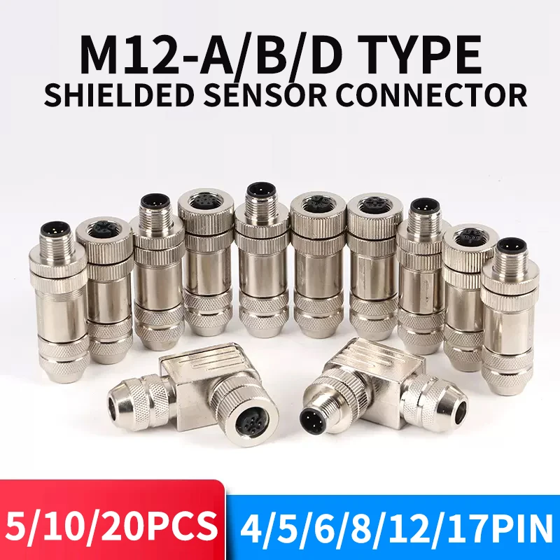 Conector de Ancoragem Blindado do Sensor Conjunto Metálico Masculino e Feminino Plugue de Aviação M12 4p p 6p Pinos Pcs 10 Pcs 20 Pcs
