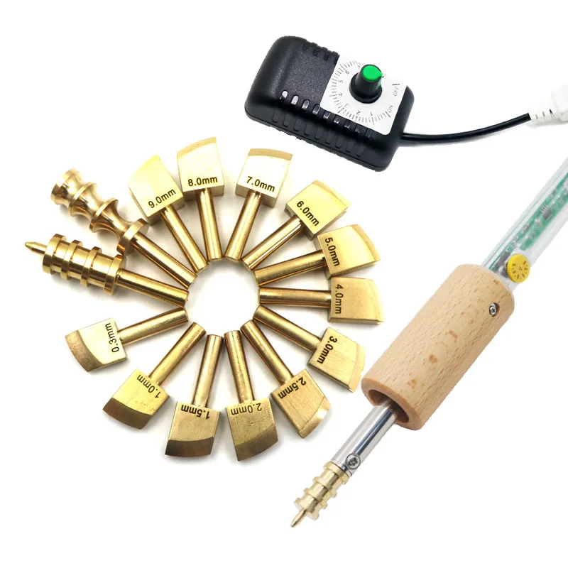 Leather Craft DIY Edge Creaser Tool Electric Soldering Iron Wooden Handle for Edge Creasing Burnishing Temperature Adjustable