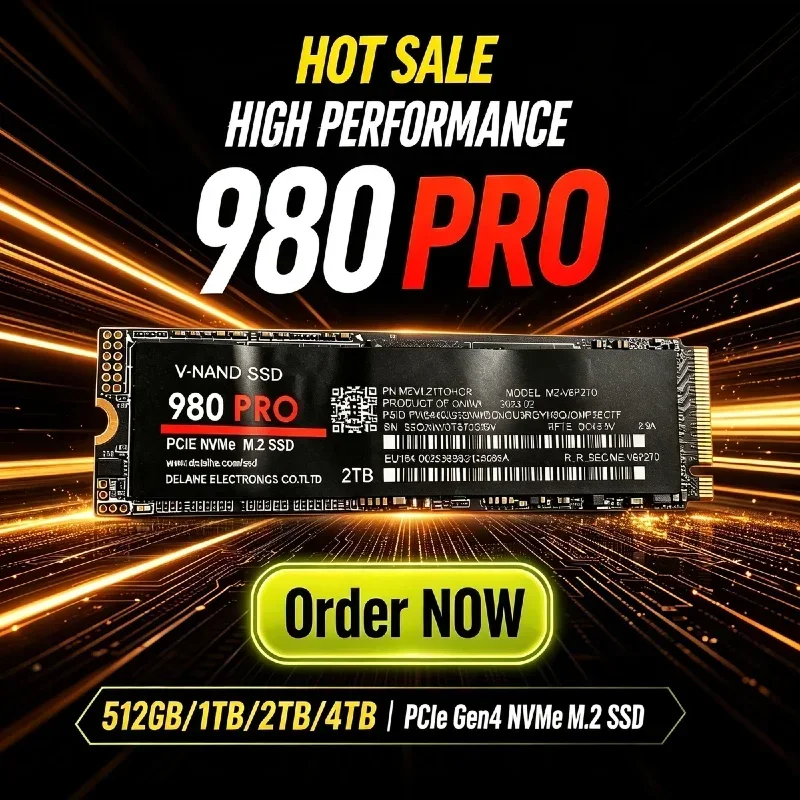 New 980Pro M.2 NGFF PCIe 4.0 SSD Internal Solid State Drive 7450MB/s High‑Rate Storage Solution for Gaming Desktop & Laptop PC