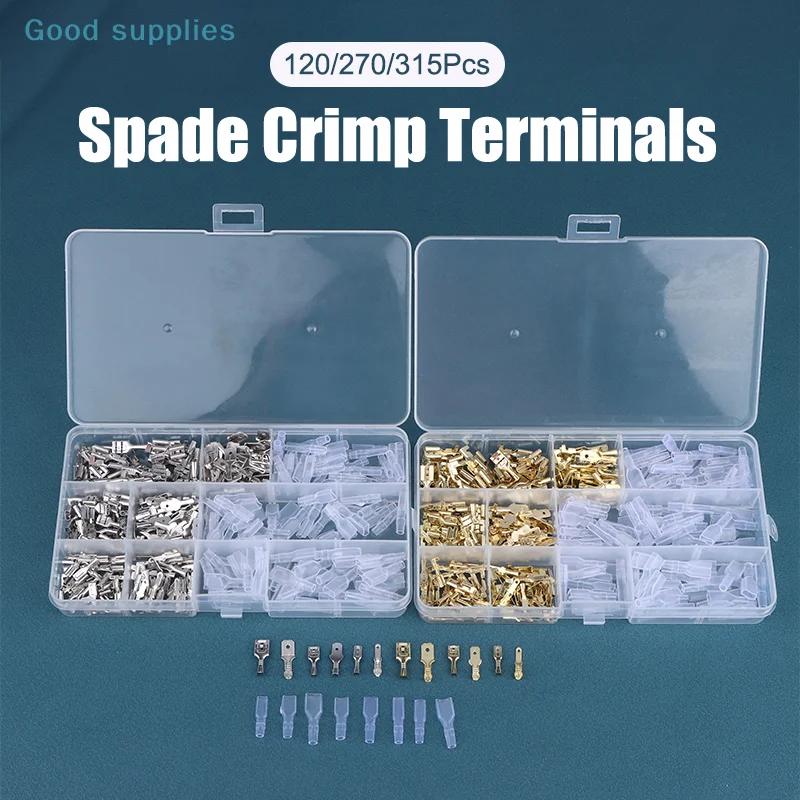 Kit Komprehensif 120/270/315 Buah, Terminal Crimp Sekop Pria & Wanita 2.8/4.8/6.3Mm, Konektor Listrik Kawat