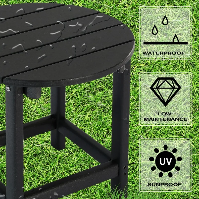 Round Adirondack Patio Side Table End Table, Outdoor Side Tables for Patio, Backyard,Pool, Indoor Companion