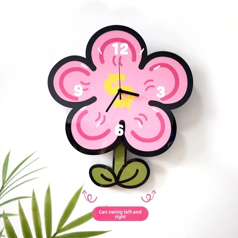Simple and Creative Cartoon Flower Clock, Silent Wall Clock for Living Room and Dining Room, Cute Clock
