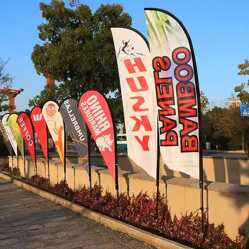 High Quality Beach Flag Banner Teardrop Design Outdoor Advertising Feather Flag Logo Digital Printing Promotion Gift