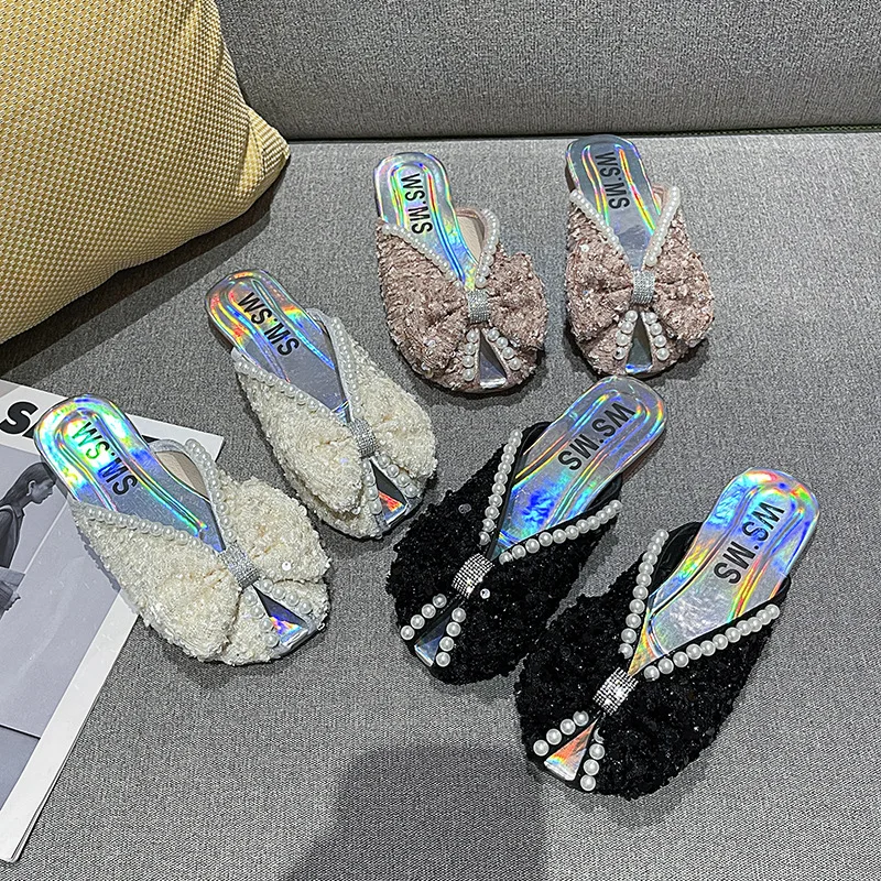 Low Slippers Women Summer Loafers Female Shoes Cover Toe Slides Fashion Soft 2025 Flat Luxury Bling Rubber PU Basic Loafers Low