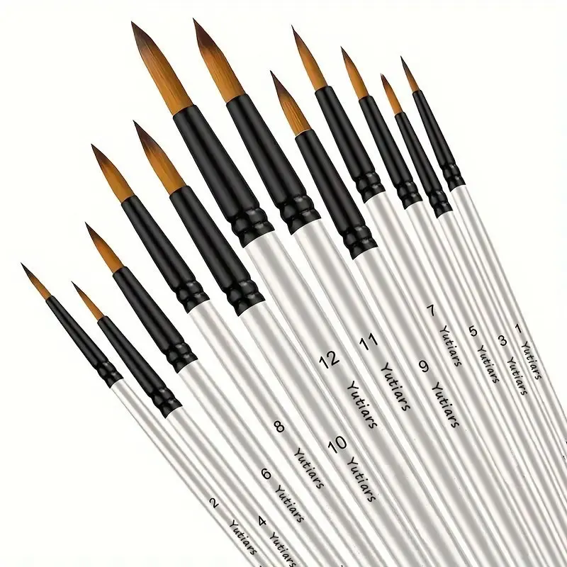

12pcs Round Paint Brush Set - Professional Nylon Bristles for Watercolor, Acrylic, Oil Painting, Face & Body Art, Nail Designs