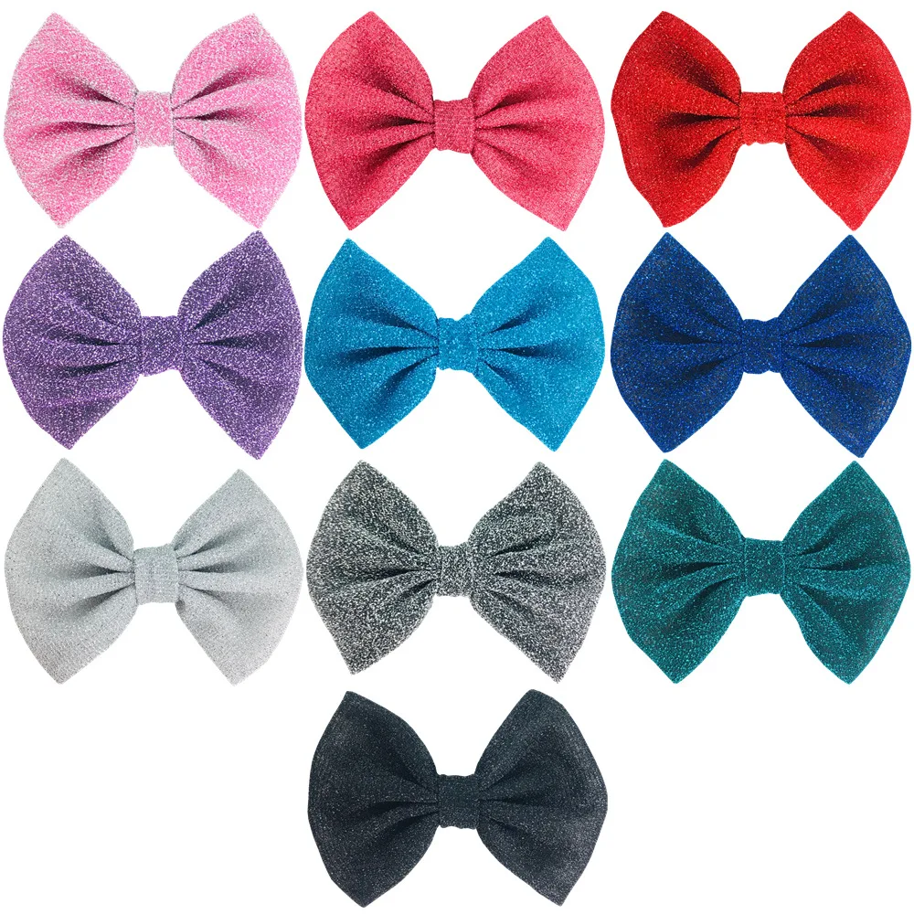 

10 шт./лот, 4,33 дюйма, серебряные блестящие тканевые заколки для волос с бантом для детей, аксессуары для волос для девочек