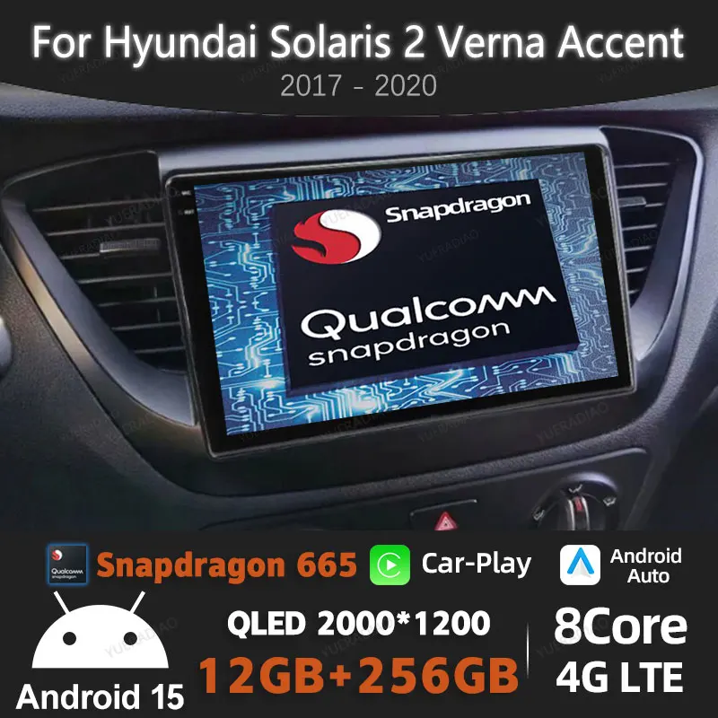 

Автомобильный радиоприемник Android 15 для Hyundai Solaris 2 Verna Accent 2017-2020, головное устройство QLED, GPS NAVI 2DIN, мультимедийный стерео видеоплеер
