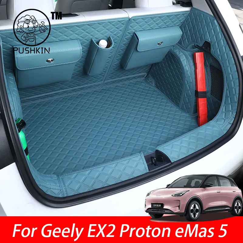Für Geely EX2 Proton eMas 5 2026 2027 Auto-Styling Vollständig geschlossene Kofferraummatte Ledermatte Rückenlehnenmatte Kratzschutz Zubehör