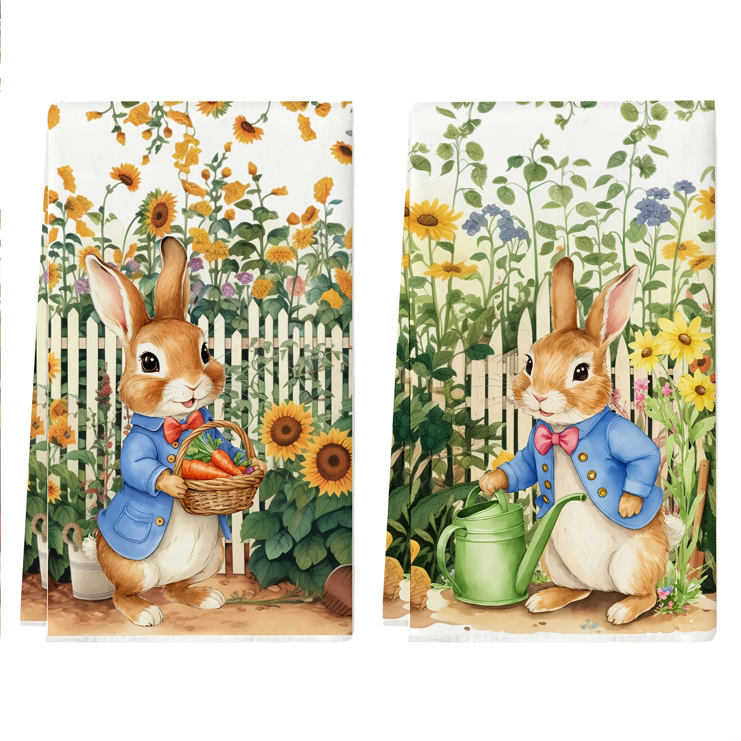 2 Easter Sunflower Bunny Kitchen Towels, Dish Towels, Hand Towels, Holiday Decorative Hand Towels, Soft Absorbent Drying Cloths, Kitchen Decoration, Table Decoration, Kitchen Supplies, Home Decor