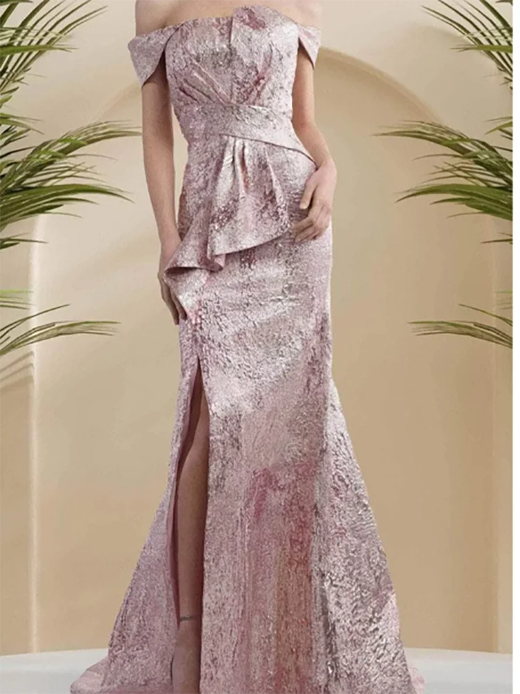 

Classic Off Shoulder Pleat Floral Mermaid Formal Evening Dresses Birthday Party Prom Gowns Customized