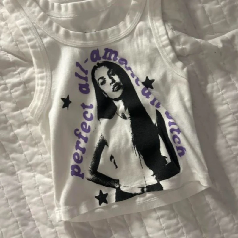 

Y2k style slim fit women's vest street wear summer Kawaii print Gothic Harajuku pattern women's crop top punk print baby vest