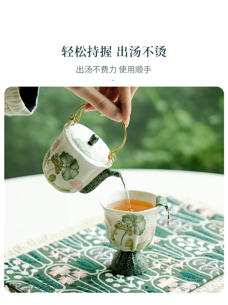 

Rock Mine White Tea Pot Pure Hand Drawing Ceramic Single Household Loop-Handled Teapot Exquisite Making Device Set