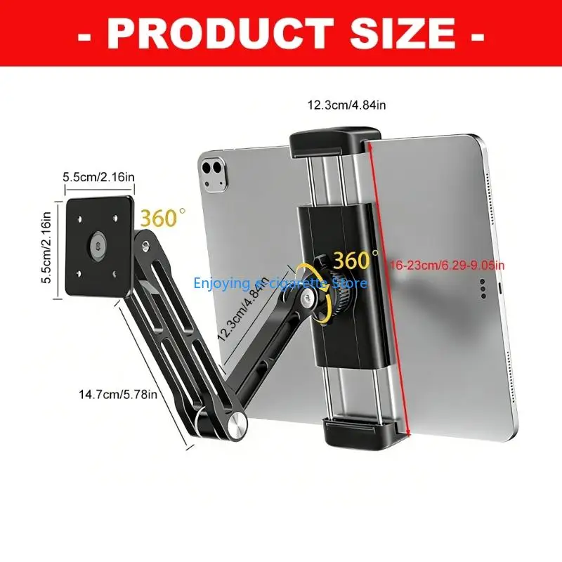 Verstellbarer Tablet-Halter zur Wandmontage für 4- bis 12,9-Zoll-Geräte mit drehbarer Basis und Aluminiumkonstruktion Y4QF – Detail 6