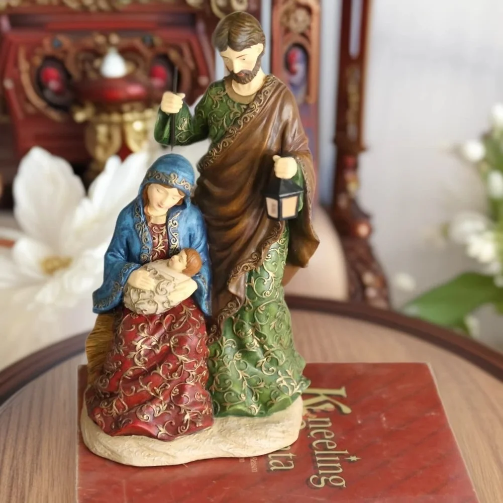 Sacred Nativity for figurine Set in Resin Material 13.2 for x 9.6 for x 23.5 cm Embossed Relief European Style Home Decoration