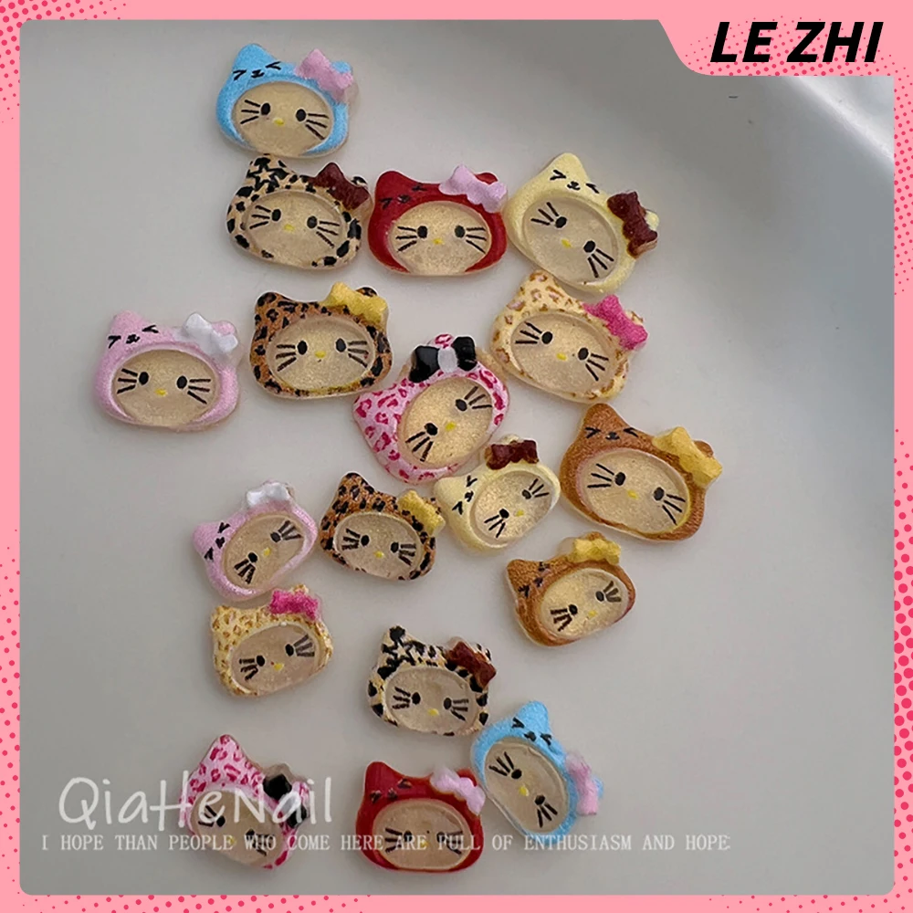 20 個メイラード漫画ハローキティカラフルな透明ネイルアートデコラかわいいちょう結びヒョウ柄ヘッドギアナイルパーティーステッカー