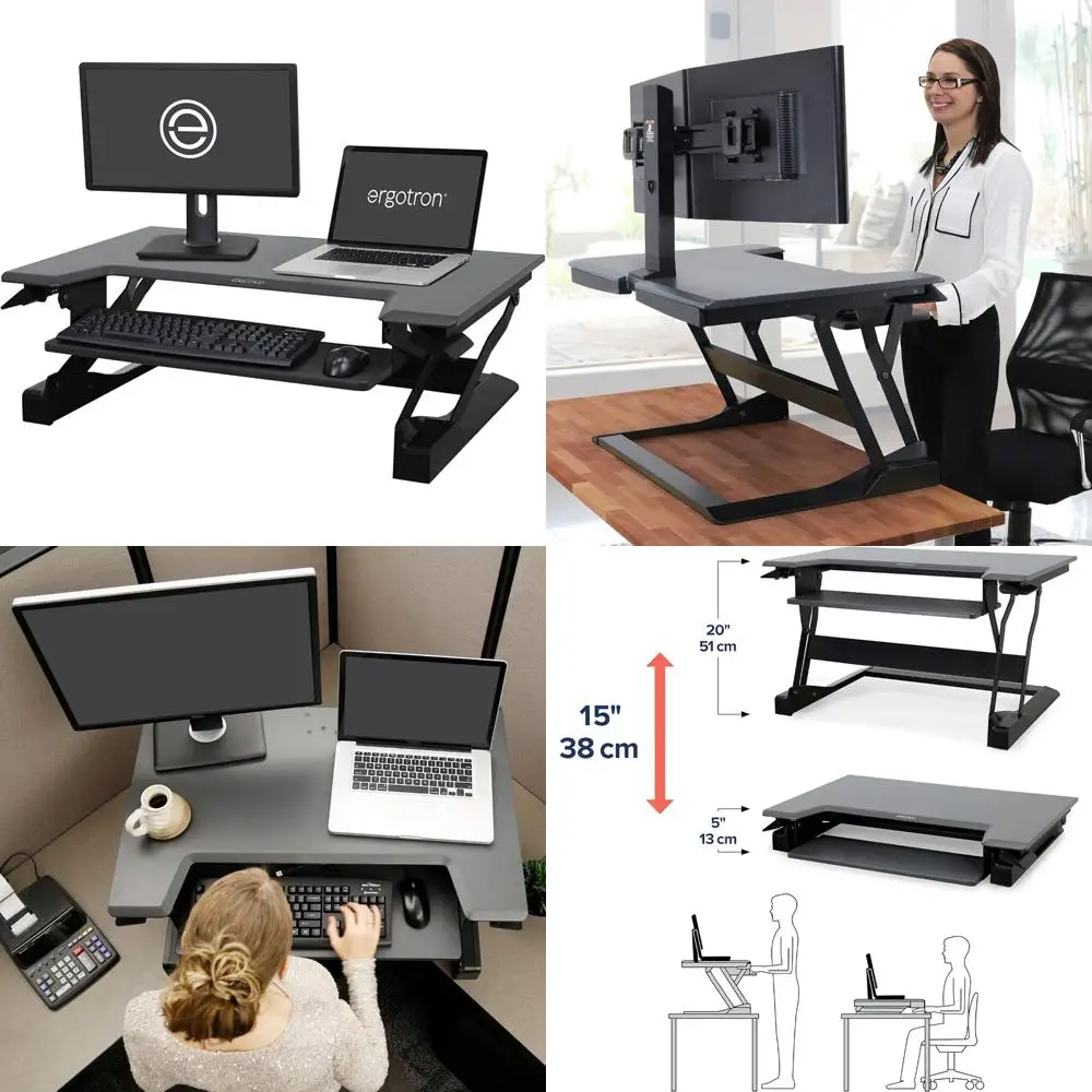 

Dual Monitor Adjustable Sit-Stand Desk Riser, 35 Wide, Black for Tabletop Use