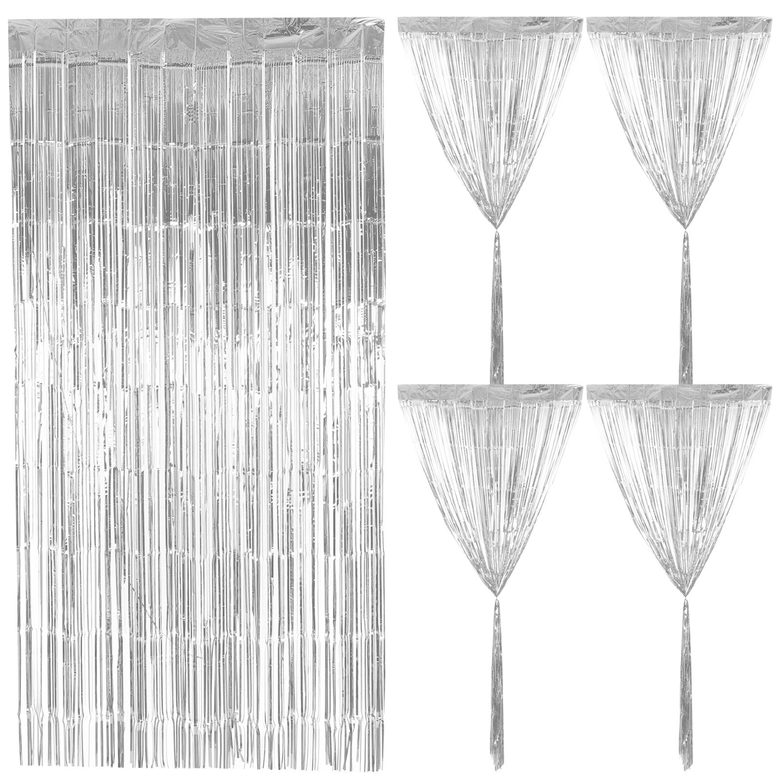 

2pcs Shiny Fringe Backdrop Tassel Party Decoration Curtain 1m*2m Silver Metallic Tinsel Curtains Door Decorations Baby Shower