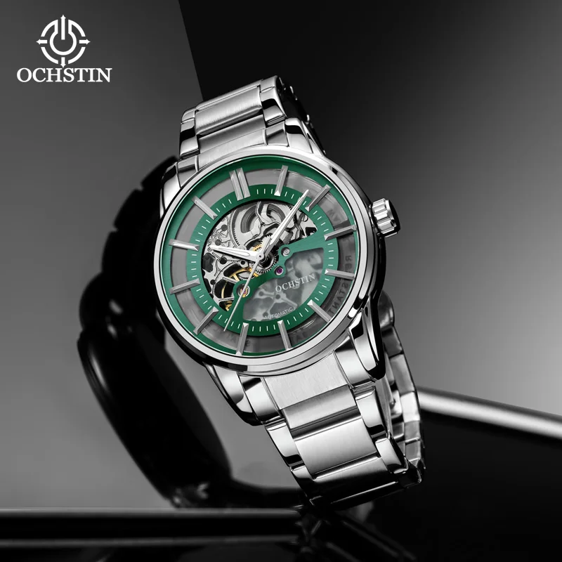 OCHSTIN New Stainless Steel Waterproof Mens Skeleton Watches Top Brand Luxury Transparent Mechanical Sport Male Wrist Watches