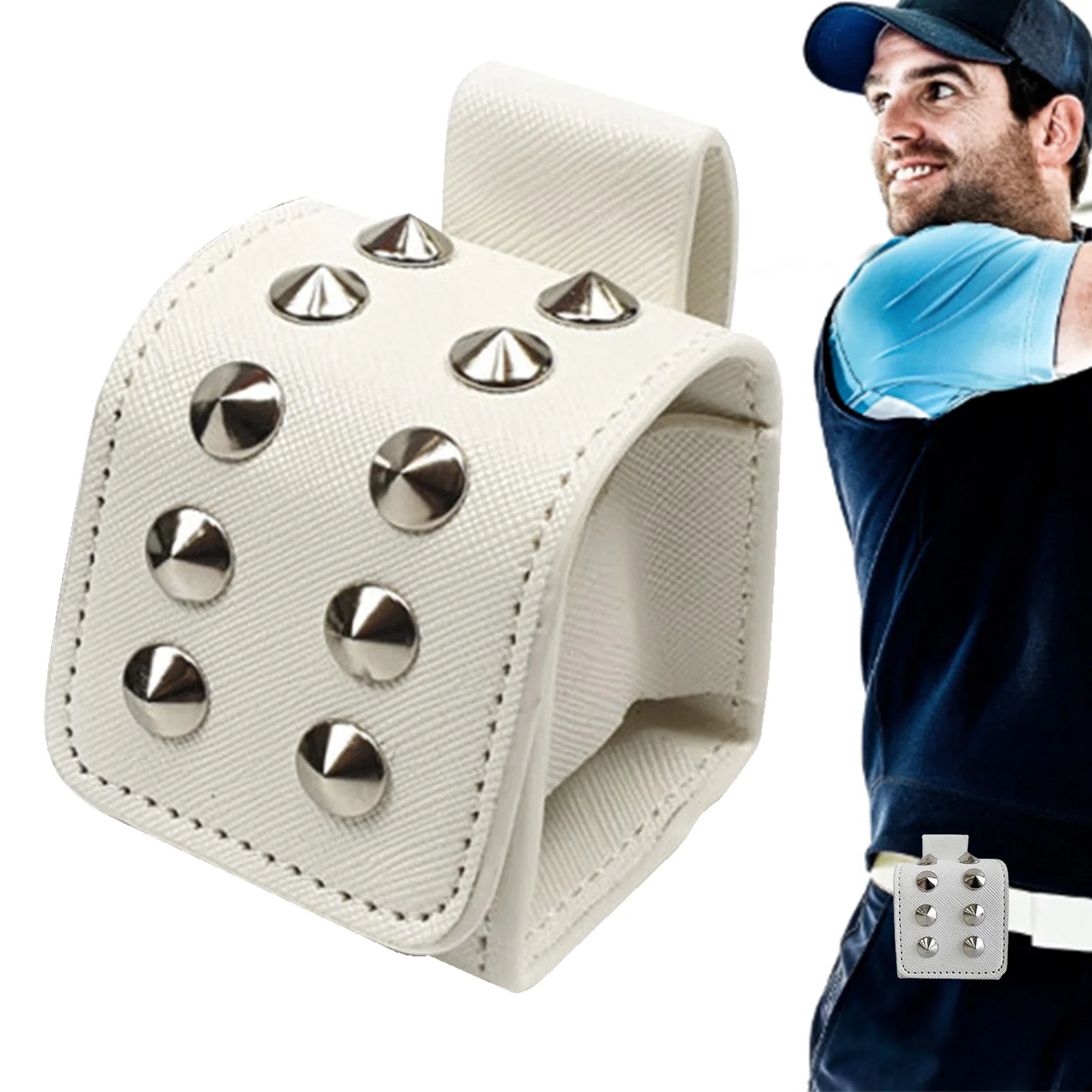 Golf Ball Mini Pouch Pu Leather Waist Belt Golf Ball Pouch Portable Waist Belt Carrier Bag Rivets Golf Ball Holder Utility Pouch