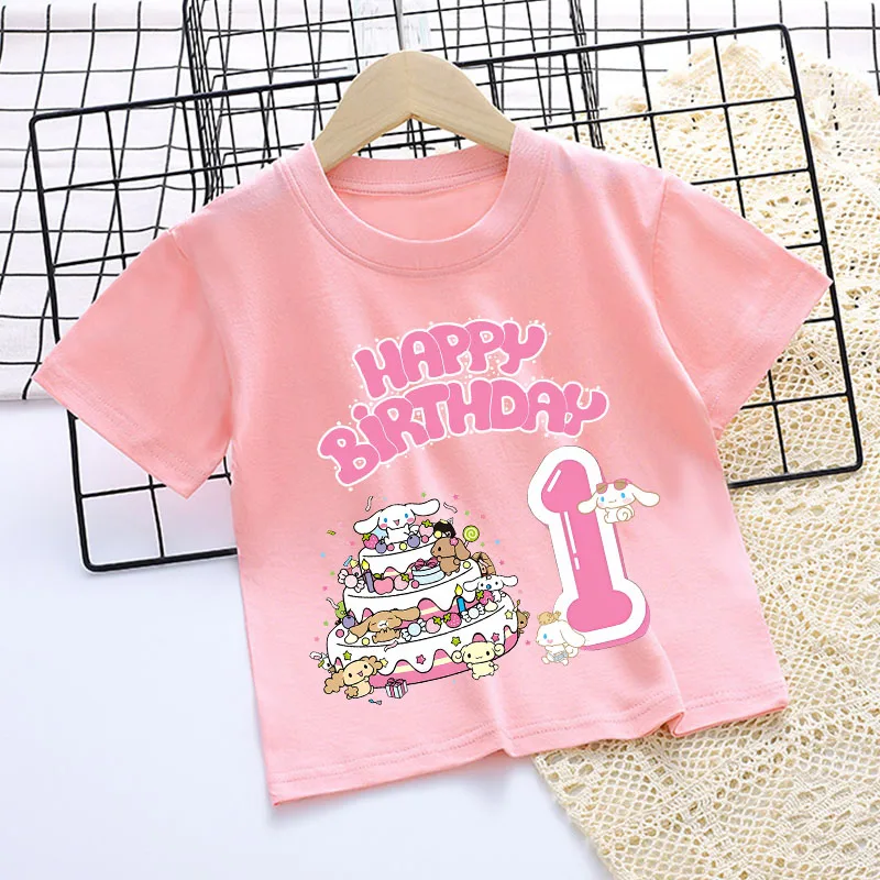 

Cinnamoroll Cute Anime Figures Short Sleeve Cinnamon Children Clothing T-shirts Sanrio Kid Kawaii Fashion Home Clothes Tee Tops
