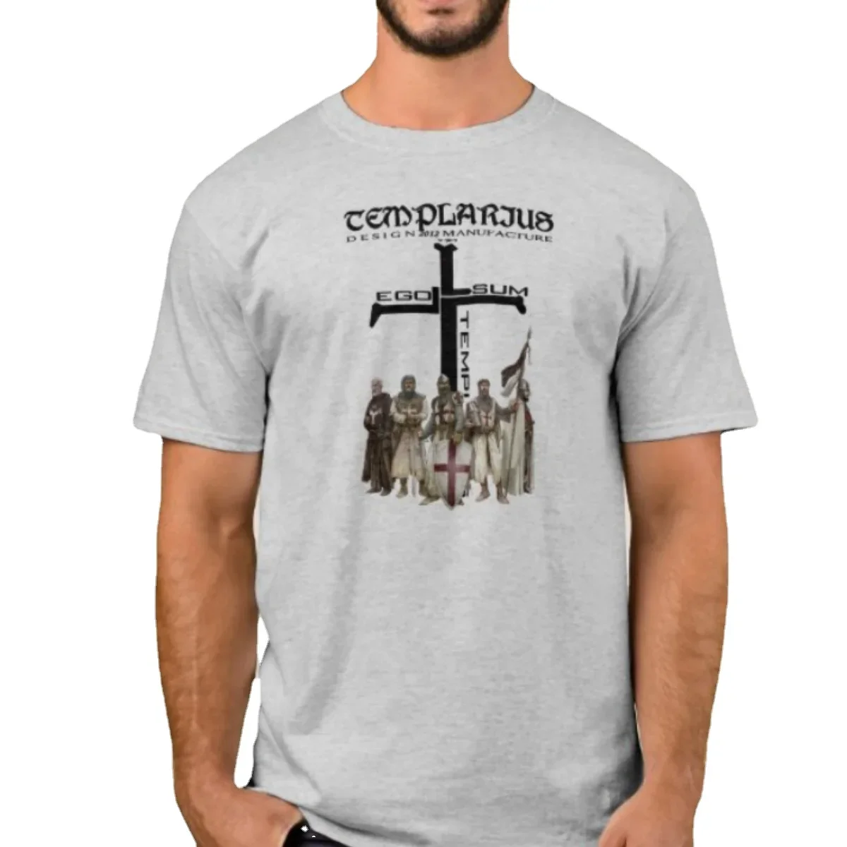 Stylized Cross Sword and Full Armor Templars Graphic T-Shirt. Summer Cotton Short Sleeve O-Neck Mens T Shirt New S-3XL