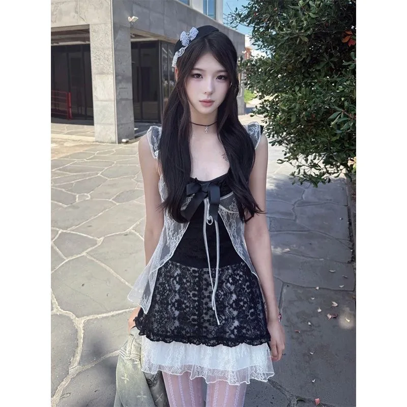 

Женское винтажное платье Y2K в стиле Харадзюку с кружевом, бантом, пэчворком и оборками, японское платье-кейк, кавайное ретро-платье с завязками, лето 2026