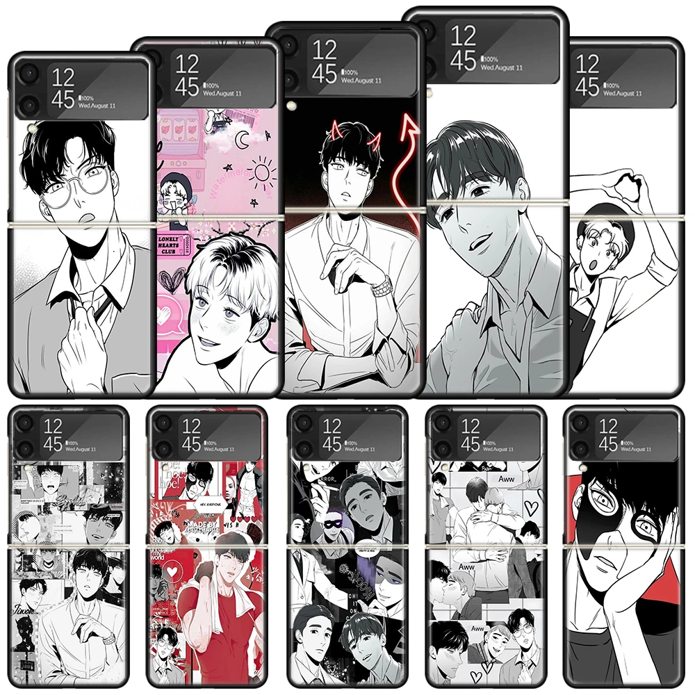 Gay Man Anime Comics Shockproof Hard Case For Samsung Galaxy Z Flip 4 5 3 5G Phone Cover Z Flip3 Flip4 Flip5 Black Fundas Shell