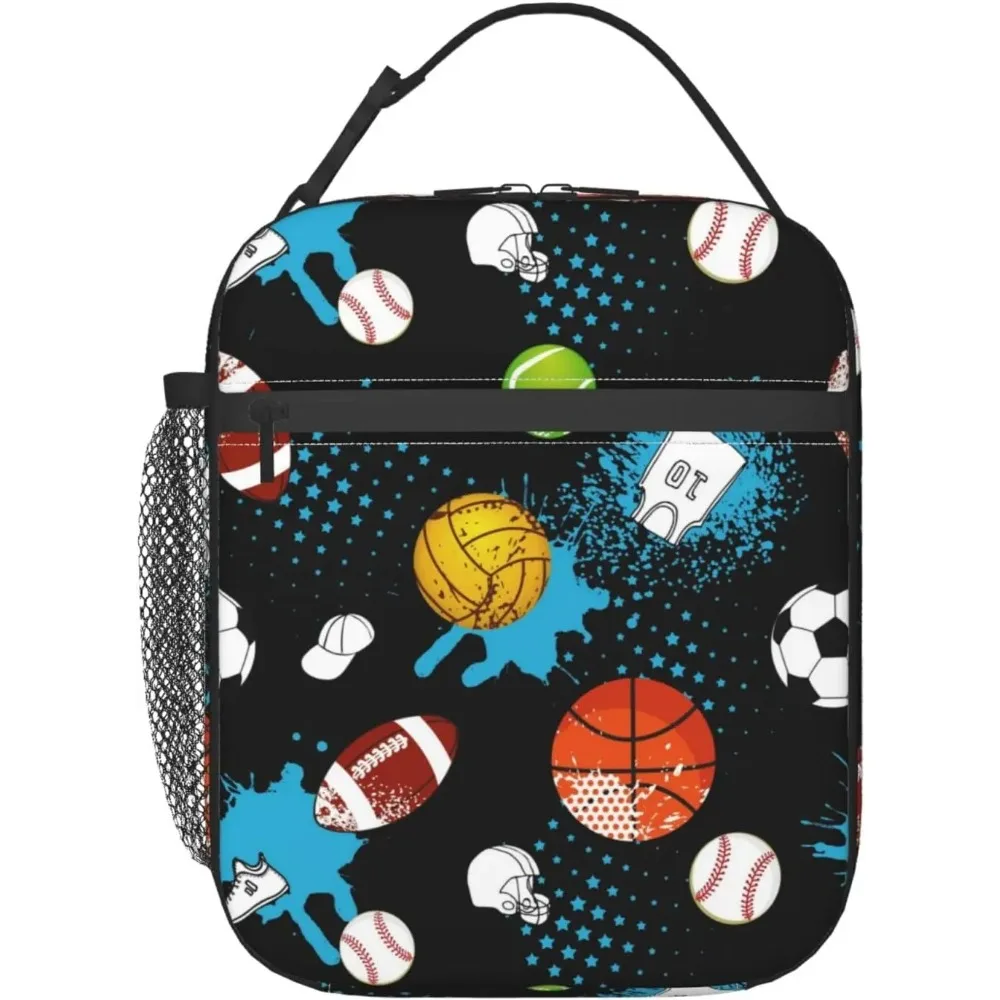 Sport Ball Lunch Bag Football Basketball Vollyball Tennis Sport Insulated Reusable Soft Lunch Bag Portable Meal Cooler Totes Bag