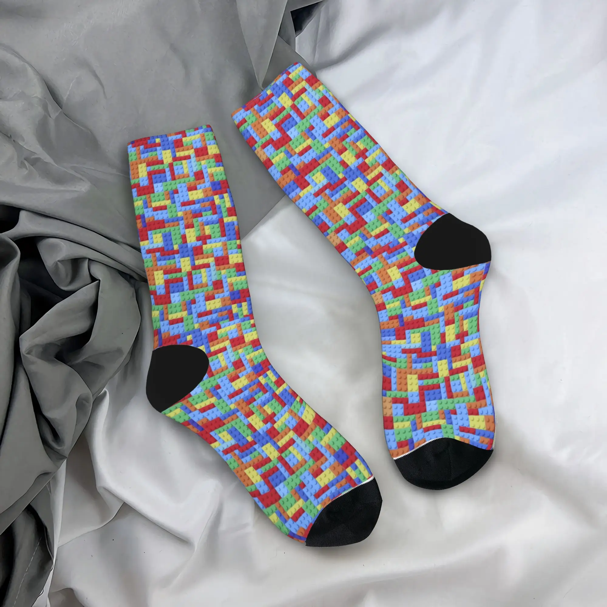 Pastel Building Blocks Pattern Socks  Graphic Stockings Non Slip Men Socks Soft Breathable Winter Funny Running Sports Socks
