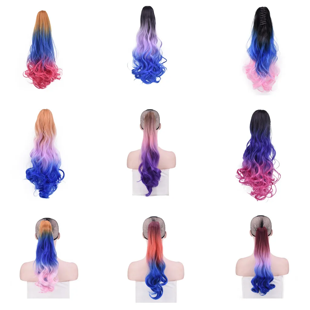 Claw Clip Ponytail Synthetic Hair Curly Ponytails Curly Ombre Pink Color Claw Ponytail Hair Extensions Ponytail Clip In Hairpiec