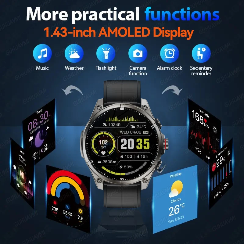 ใหม่สําหรับ Huawei Ultra ขายร้อน GPS SmartWatch ผู้ชาย AMOLED HD ที่แม่นยํา GPS เข็มทิศ BT Call Health Monitor 5ATM กันน้ํา SWIM นาฬิกา